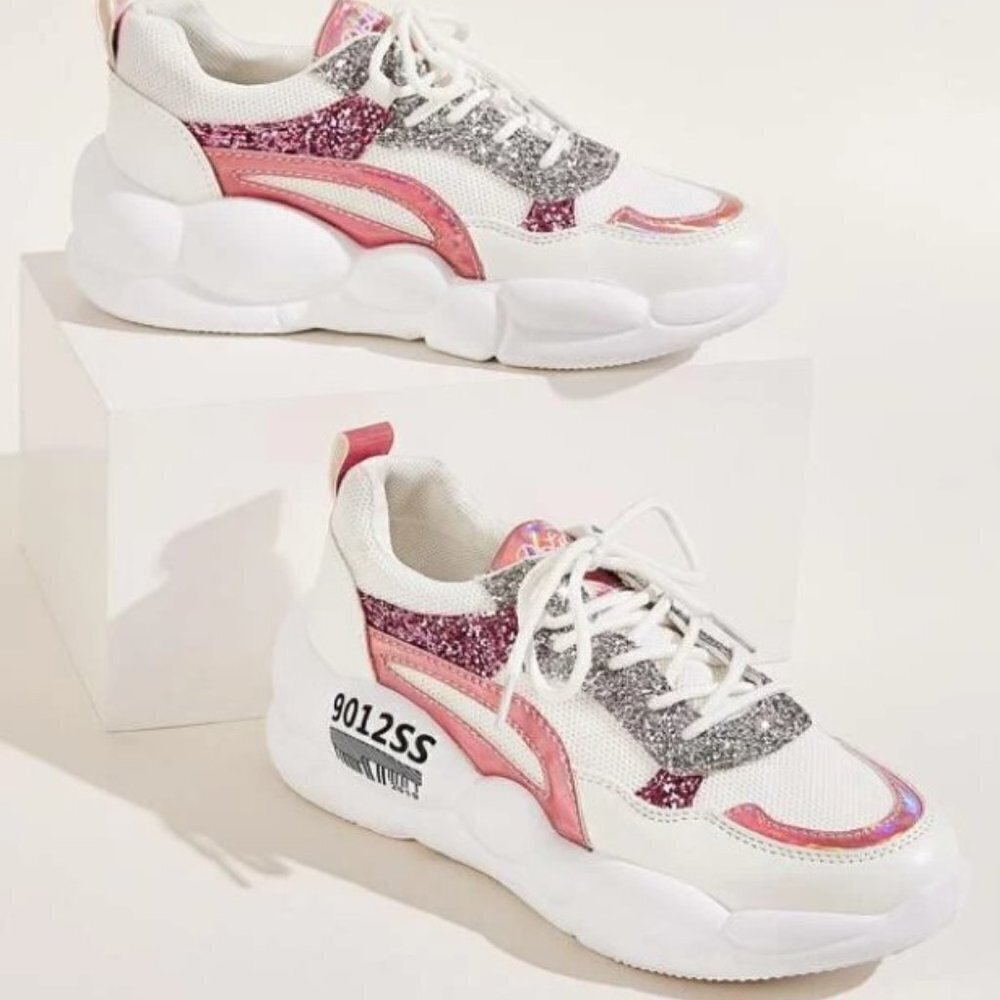SHEIN sport 9012SS Lace-up Front Glitter Decor Sneakers 38 7.5